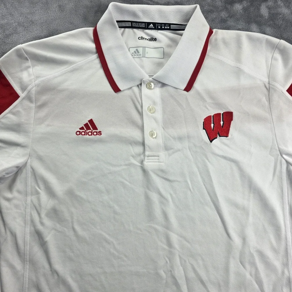Adidas Polo Shirt Mens Medium Red White Wisconsin Badgers Climalite Bundle‎ 2pk